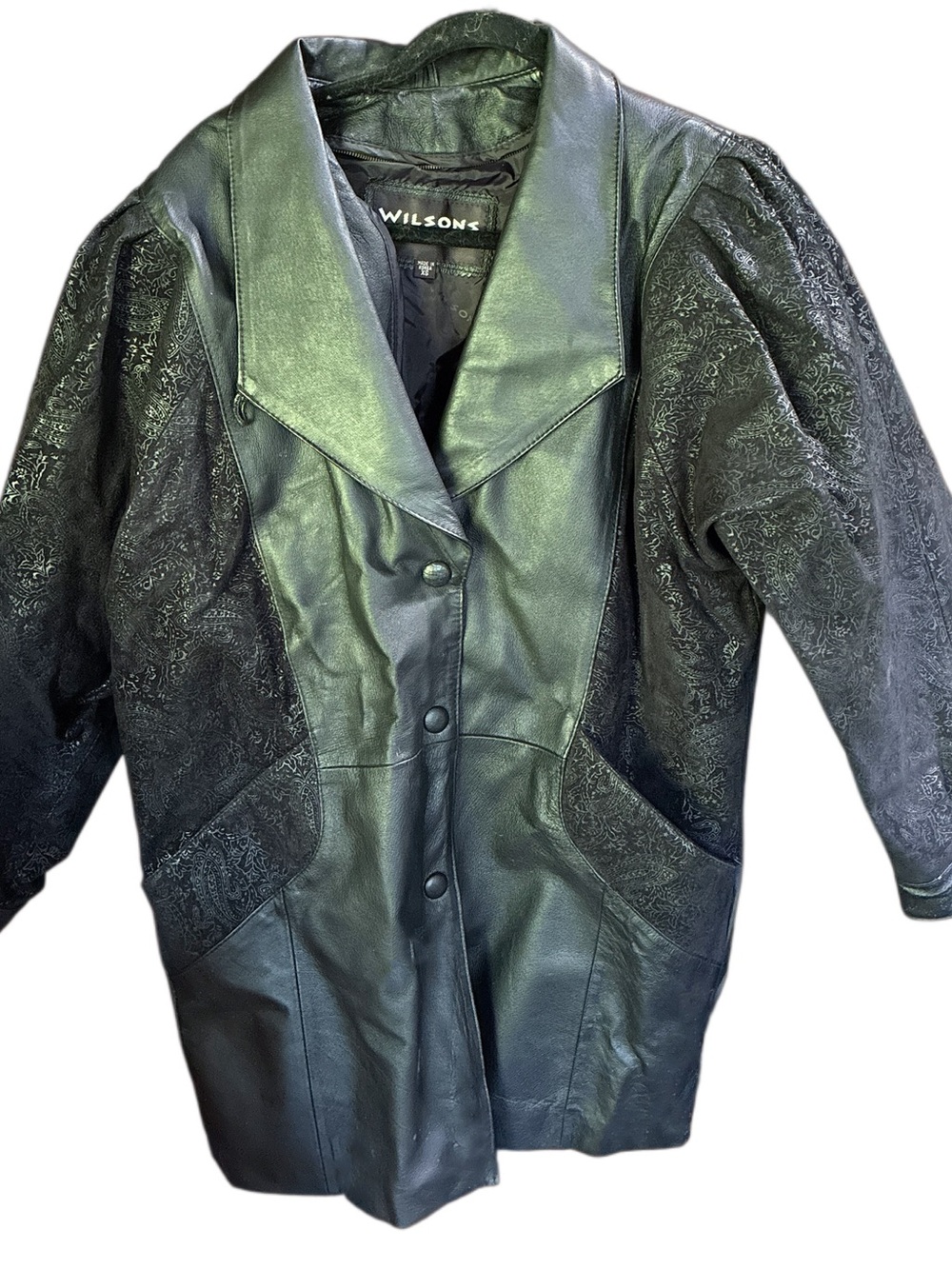 Wilson Black Leather Jacket with Textured Panel Sleeves